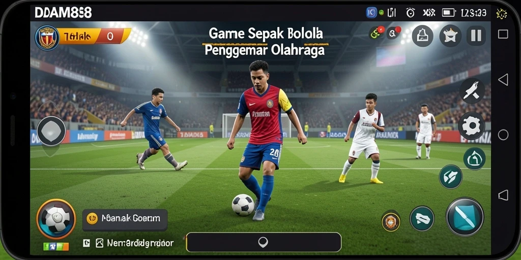 Tampilan gameplay DAM88 yang menunjukkan aksi pertandingan sepak bola yang mendebarkan.