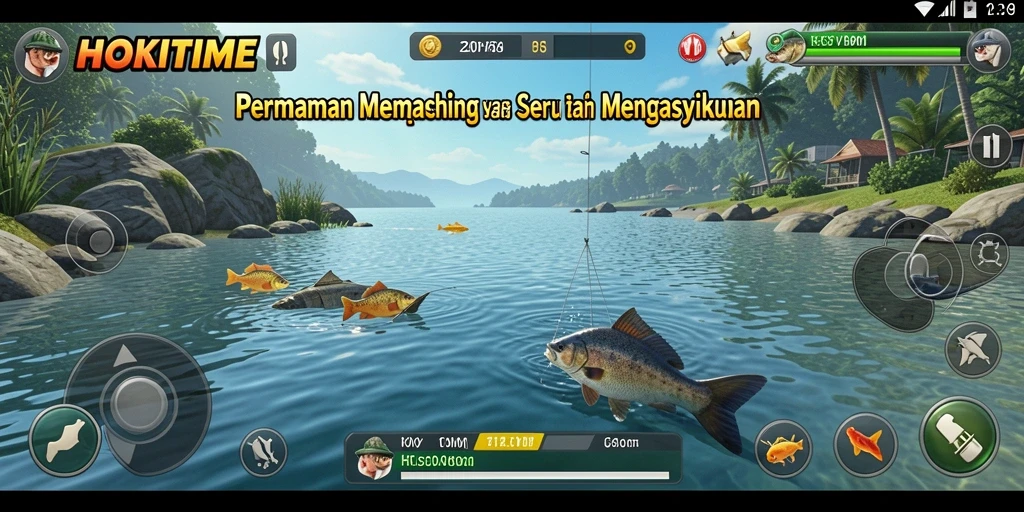 Screenshot HOKITIME menampilkan aksi memancing dengan berbagai ikan.