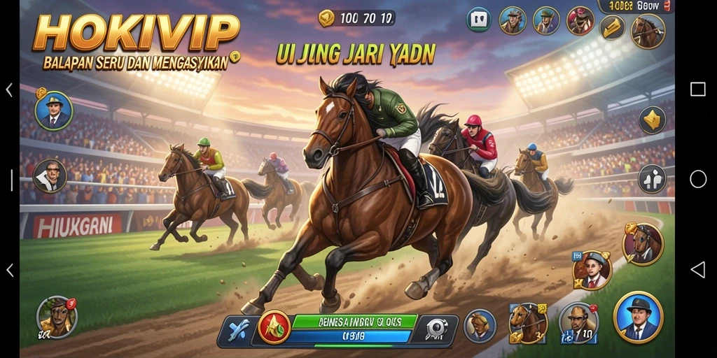 Screenshot HOKIVIP menampilkan aksi balapan mendebarkan di lintasan berliku.
