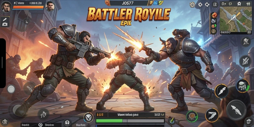 Tangkapan layar utama JOS77 menampilkan aksi pertarungan Battle Royale yang mendebarkan.