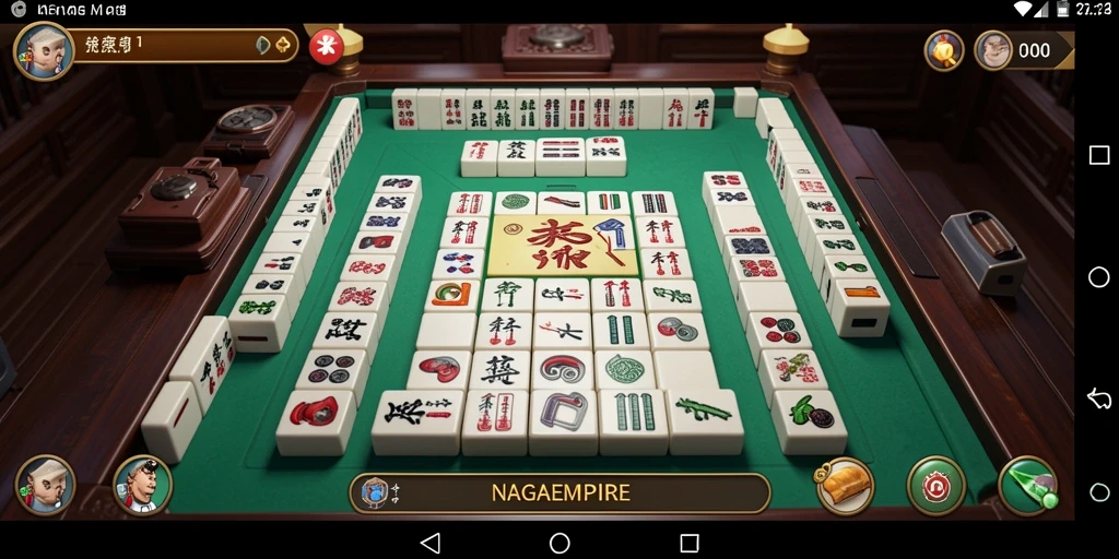 Screenshot gameplay NAGAEMPIRE yang menunjukkan strategi Mahjong.