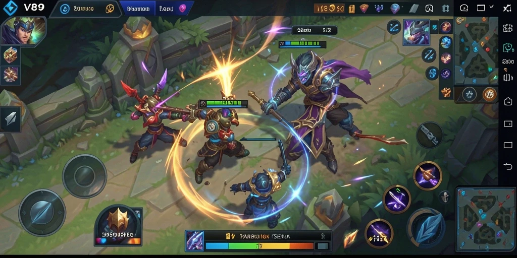 Screenshot V89 menunjukkan aksi pertarungan yang dinamis dan strategis.